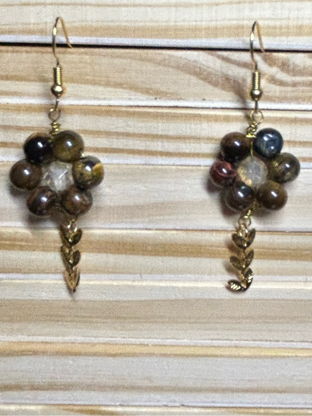 3/$25 Tiger's Eye Flower Drop Earrings - Picture 4 of 6